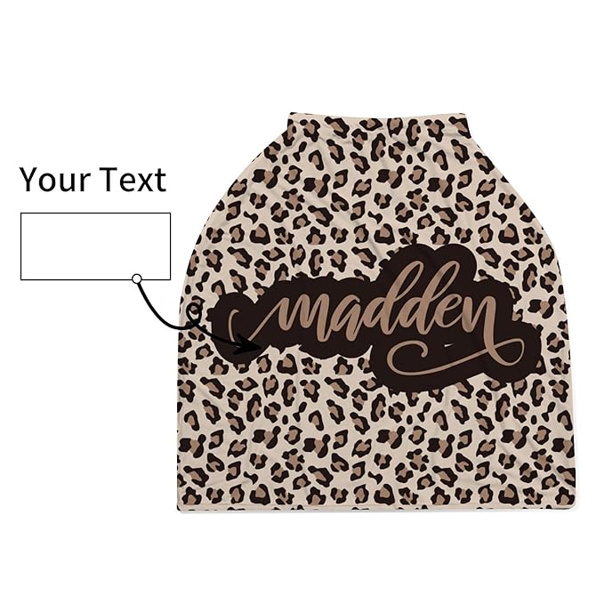 Personalized Baby Car Seat Cover Stroller Canopy: Custom Name Newborn Baby Boy Girl Elastic Leopard Pattern Nursing Cover for Moms First Birthday Gift(one Size)