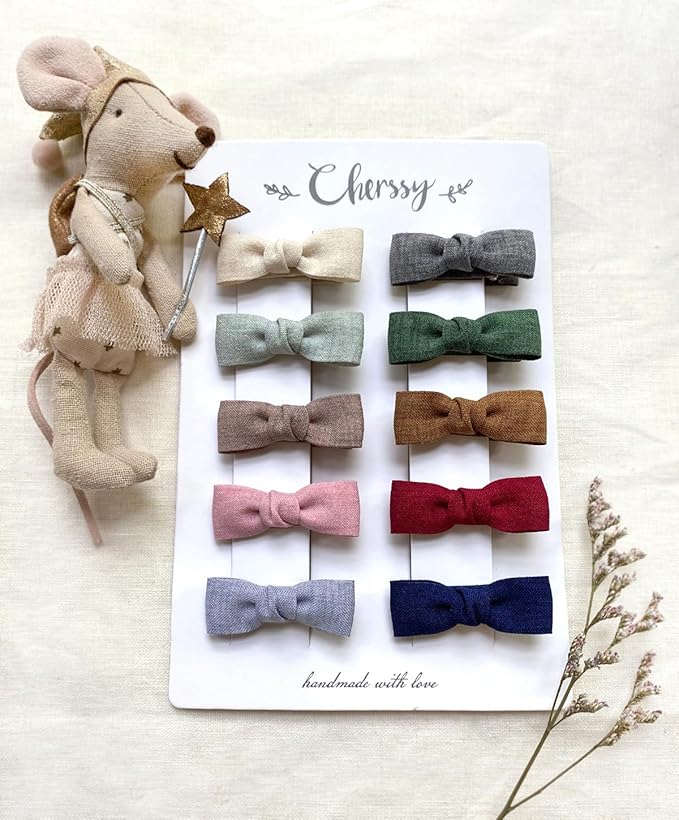 Baby Girls Tiny Hair Bow Clips, 10pcs Boutique Fully Lined Hair Pins Mini Baby Barrettes Accessories for Infants Toddlers Fine Hair by Cherssy