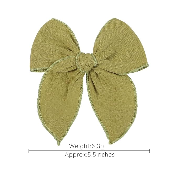 5.5 Inch Olive Green Fable Hair Bow: Handmade Linen Cotton Hair Clip for Girls - 1 PCS