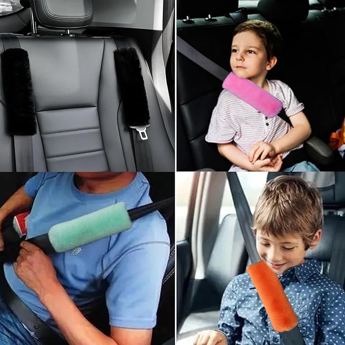 JXJKMMN 4-Pack Soft Plush Seatbelt Covers for Kids,Carseat Shoulder Padding Car Stroller Strap Cover Driving Protection Strap Cover Seat Belt Cushions Pads for Boys Girls (Black)
