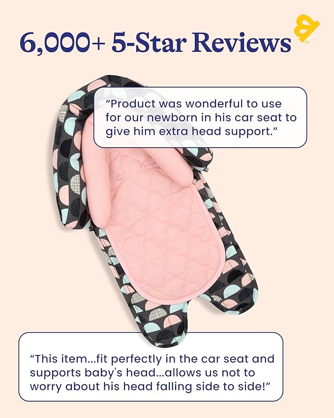 Travel Bug Baby & Toddler 2-in-1 Head Support Duo Head Support for Car Seats, Strollers & Bouncers (Grey/Teal/Pink), 8x2.75x10 Inch (Pack of 1)