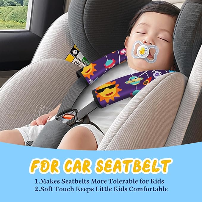 Akkya 2 Pack Seat Belt Cover Pad, Seatbelt Cushion Car Seat Strap Pads for Kids Cute Funny Carseat Stroller Shoulder Strap Protector Accessories