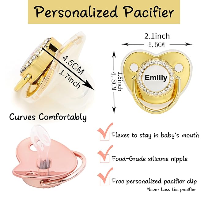 Personalized Name Natural Rubber Pacifiers, Customized Pacifiers with Name, Ages 3-18 Months,Pack of 3