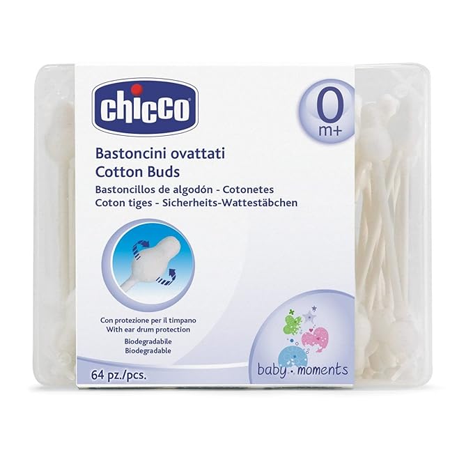 Chicco 100% Cotton Ear Buds with Safe Tip Applicator, 63 Count