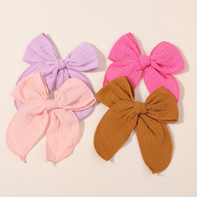 5.5 Inch Hot Pink Fable Hair Bow: Handmade Linen Cotton Hair Clip for Girls - 1 PCS