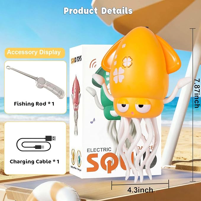 Dancing Octopus Baby Toy - Electric Crawling Octopus Tummy Time Toy - USB Rechargeable Dancing Musical Squid Toys with Lights, Birthday Gifts for 3 4 5 6 Year Old Boys Girls, Funny Desk Decor (Yellow)
