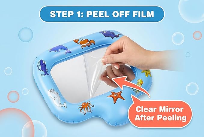 Inflatable Tummy Time Water Mat with Mirror – Portable Baby Play Mat for 0–12 Month Infants, Strengthen Muscles & Promote Sensory Development, Gift for Boys & Girls