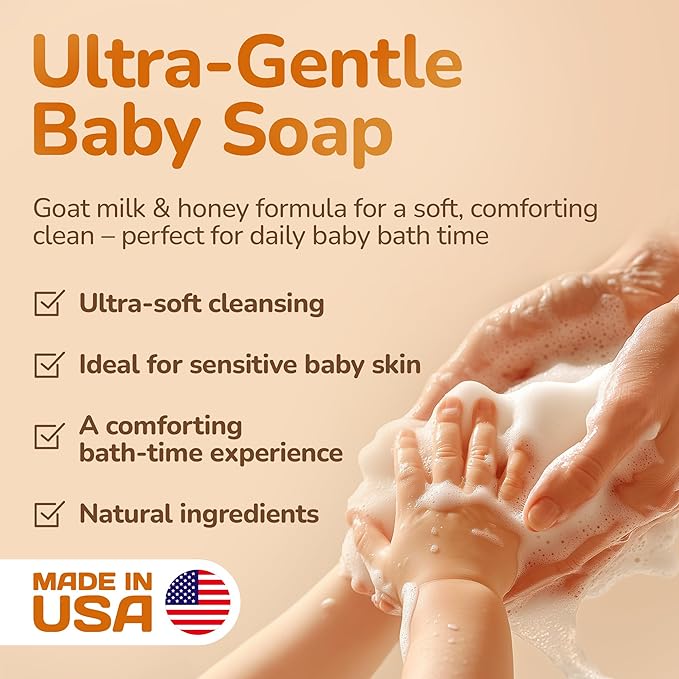 Relaxcation Organic Baby Soap Bars with Goat Milk and Honey - Naturally Cold Processed from Organic Ingredients - Handmade in USA Ideal fro Newborns, babys, Kids and Adults (Pack of 6)