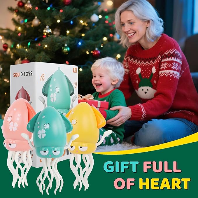 Electric Dancing Crawling Octopus Baby Toy,Squid Tummy Time Toy for Kids Baby,Automatic Evasion,with LED Lights & Music,Birthday Gift.
