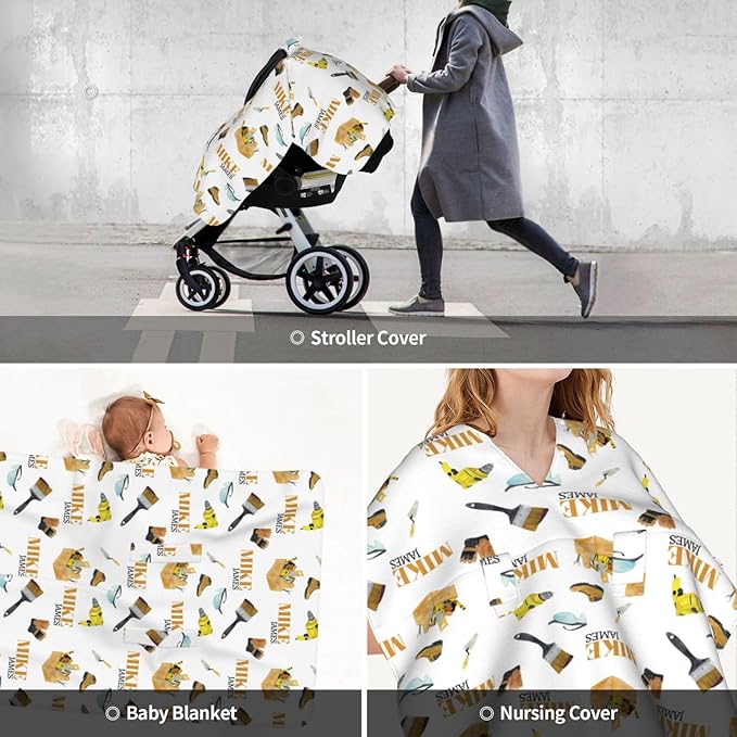Personalized Baby Car Seat Canopy for Babies, Custom Name Baby Car Seats Covers for Boys Girls, Opening Minky Nursing Breastfeeding Cover for Infant Newborn, Carseat Canopies (Tools)