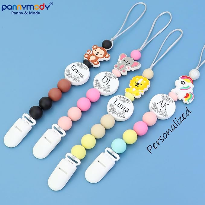 Custom Baby Pacifier Holder Clip with Name, Personalized Name Pacifier Clip for Boys and Girls Fits for Most Pacifiers (Lion)
