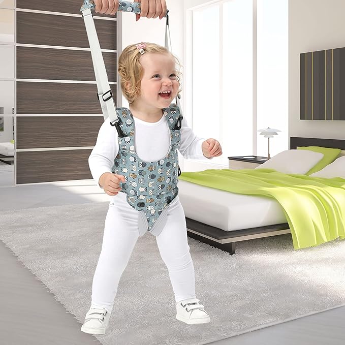 IULONEE Baby Walker, Handheld Kids Toddler Walking Harness Helper Assistant Protective Belt Child Activity Walker Adjustable Standing Up Walking Learning Helper for Toddler 7-24 Month (Blue & Grey)