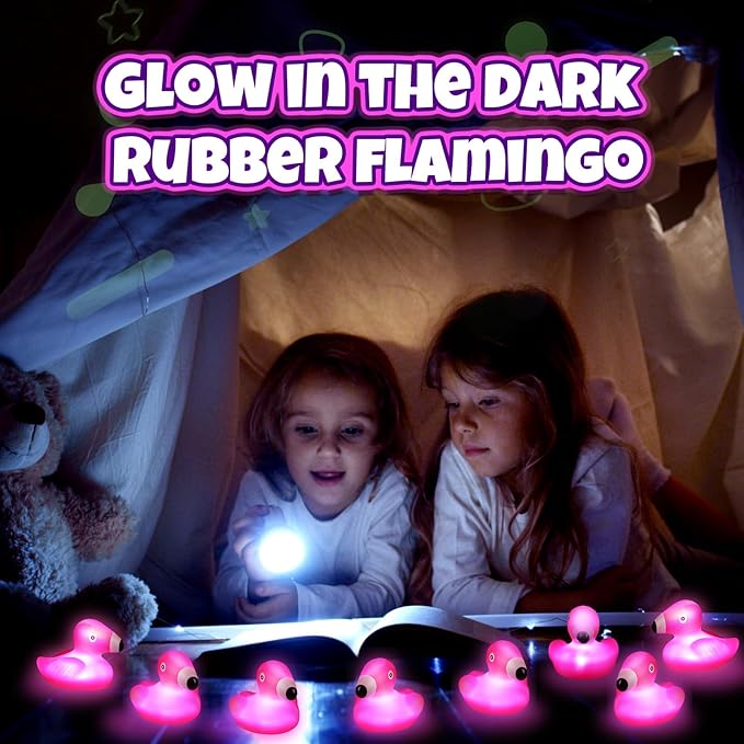Deekin 48 Pcs LED Light up Flamingo Rubber Ducks 2.76'' Cute Small Flamingo Ducks Glow Toy for Birthday Party Baby Shower Supplies Party Favors Decor Creative Gift Classroom Prizes