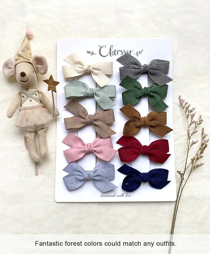 Baby Girls Hair Bows Clips, 10pcs Boutiques Barrettes Fully Lined Alligator Clips Hair Accessories for Infants Toddlers Fine Hair by Cherssy