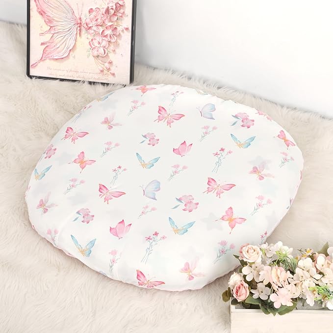 Newborn Lounger Cover, Baby Lounger Cover for Girls Boys, Soft Removable Slipcover Fits Newborn Lounger, Pink Butterfly (Cover Only)