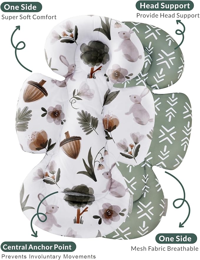 TinlyFinly Newborn Car Seat Insert, Head and Body Support, Reversible Infant Insert Compatible with Baby Carseat, Stroller, Mamaroo Swing, Rocker, Bassinet, Bouncer. Baby Car Seat Cushion - Rabbit