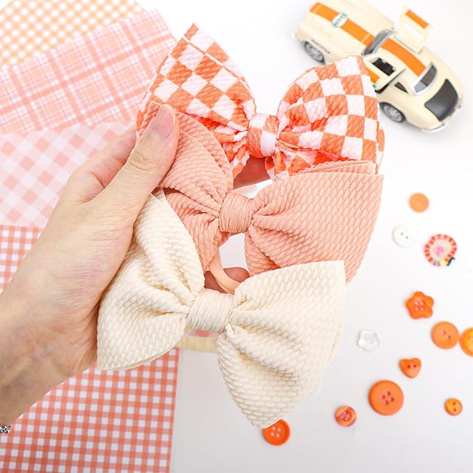 YanJie 3PCS 4.5’’ Checkered Bows for Baby Girls Headbands Orange Headband Beige Hair Accessories for Girls Newborn Girl Clothes Baby Girl Outfits