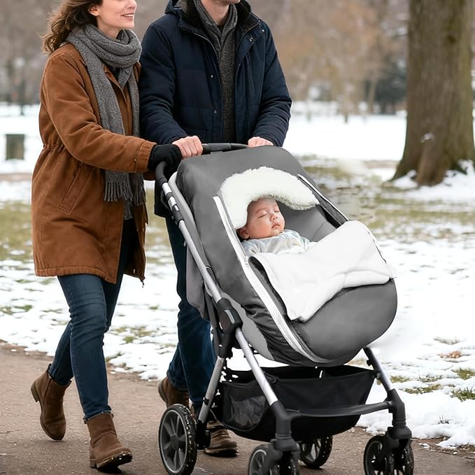 Car Seat Cover Baby Winter, Waterproof Carseat Covers Newborn Boy, Windproof Infant Car Seat Cover Warm & Breathable Use Universal Grey