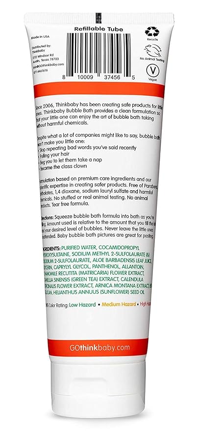 Thinkbaby EWG Verified Bubble Bath For Baby, Kid & Adult, Free of Parabens, Phthalates, 1,4 Dioxane & Toxic chemicals, Ingredient Safety Transparency, 8 Oz