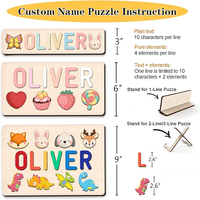 WNNNS Name Puzzles for Kids Easter Basket Stuffers Personalized Baby Gifts for Boys Girls Wooden Puzzle Toys for Toddler 1-3 Customized 1st Birthday Gifts Montessori Learning Toys with Gift Wrapping