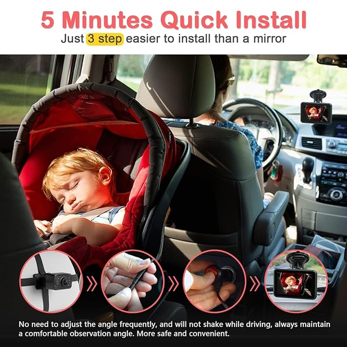 Itomoro Baby Car Camera, 4.3'' 1080P Night Vision Car Baby Mirror with Camera 5 Mins Easy Installation Crystal Clear Wide View for Rear Facing Seat ACZ407
