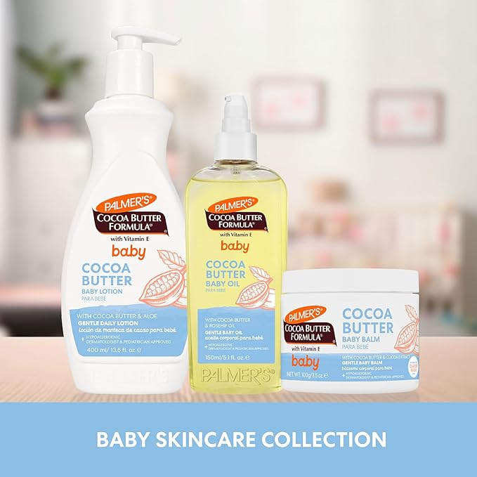 Palmer's Baby Lotion, Cocoa Butter Formula Body Lotion, 13.5 Fl Oz, Gentle Moisturizer for Delicate Skin with Vitamin E & Aloe, Hypoallergenic, 48Hr Dermatologist Tested Baby Essentials,(Pack of 2)