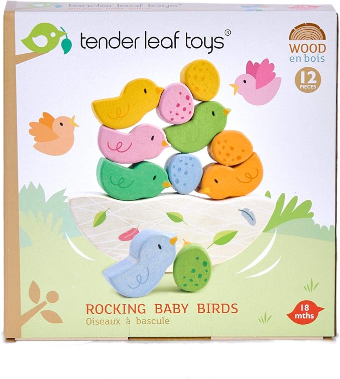 Tender Leaf Toys - Rocking Baby Birds - 12 Piece Balance Toy - STEM Toy - Early Learning to Develop Strategic Thinking and Fine Motor Skills - Wooden Toy Stacker & Balance Educational Game - Age 18m+