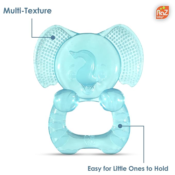 RaZbaby Elfy-Yummy Teether: Teething Relief Toy - Elephant Design, Medical Grade Silicone with Ultra Soft Bristle to Soothe Teething Discomfort Perfect Teething Toy for Babies 3m+