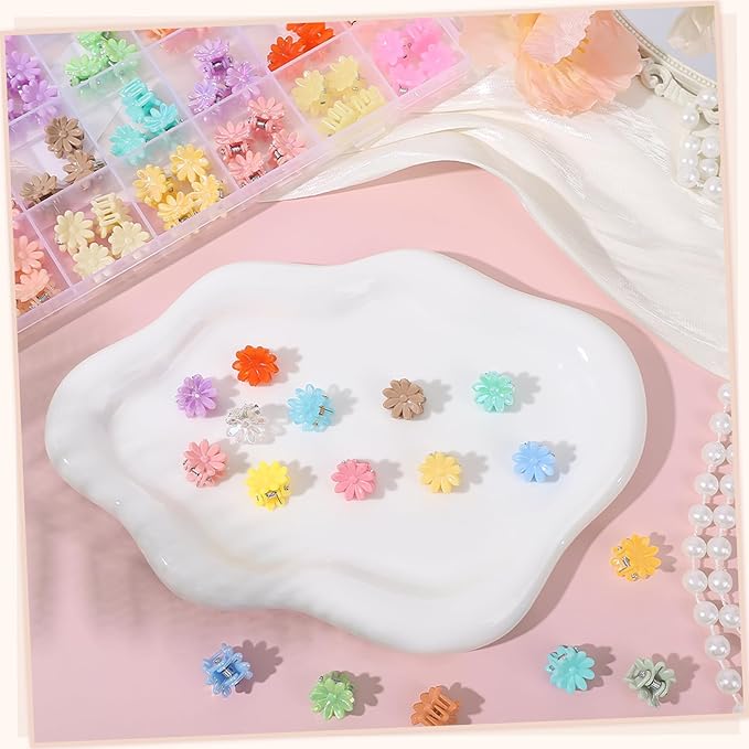 Obeoby 128 Pcs Toddler Baby Girl Hair Clips, Mini Flower Hair Claw Clips - Cute Hair Accessories Holiday Birthday Gifts (32 Colors)