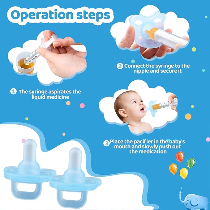Baby Medicine Dispenser, Baby Medicine Syringe, 0 Months and up Baby Pacifiers, 100% Silicone Pacifiers, BPA-Free (Blue, Model 2)