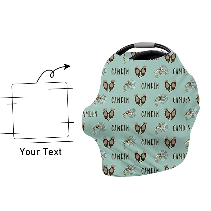 Personalised Infant Car Seat for New Parents - Baby Carseat Cover, Breast Feeding Cover, Green Otter Print Multi-Function pad for Boys Girls Toddlers - Christmas Gifts for Parent Babies(27"x29")