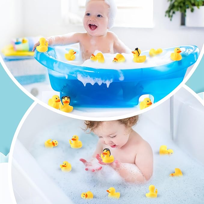 50 Pcs Rubber Duck with Sunglasses,Squeak Finger Duck Bath Toys,Funny Rubber Ducks Figurines Mini Ducks for Bathroom Shower Birthday Gifts Party Favors