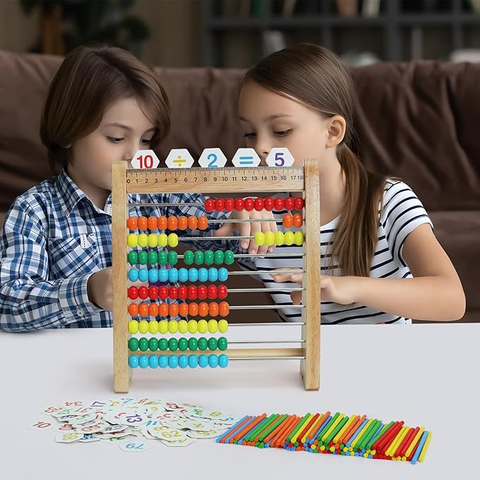Abacus Toys for Kids, Math Toy with Number Cards 1-100 Counting Sticks,Ruler,Alphabets,Colorful Educational Learning Toys for Homeschool Supplies,Counting Skills, for 3+ Years Old