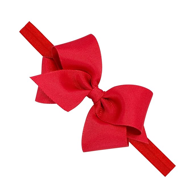Wee Ones Girls' Classic Grosgrain Hair Bow on a Matching Baby Hair Band, For All Hair Types, Small Bow, 0-6 Months, Red