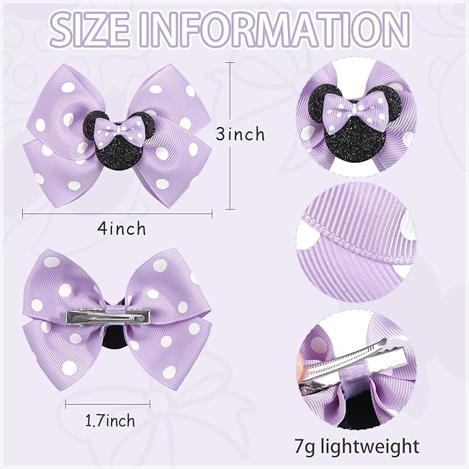 3 Pairs Mouse Ears Hair Bows Clips Hair Bow 4 Inches Cute Mice Ears Toddler Hair Accessories for Women Girls for Birthday Party Favor Halloween Christmas Decoration
