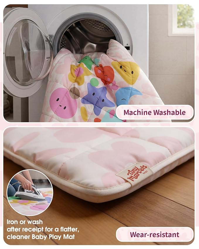 Baby Play Mat, Foldable Play Mats for Floor, 50x50 Inches Crawling Mat for Playpen with Anti-Slip Bottom, Machine Washable, Thicken Padding Foam Playmats for Babies and Toddlers (Pink Floral)