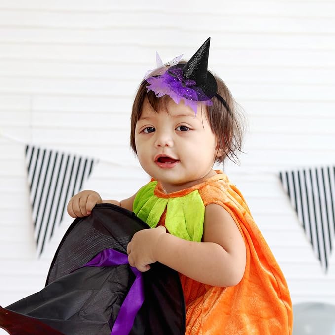 Baby Girls Mini Witch Hat Headband Infant Toddler Glitter Bow Tulle Party Hair Accessories Purple