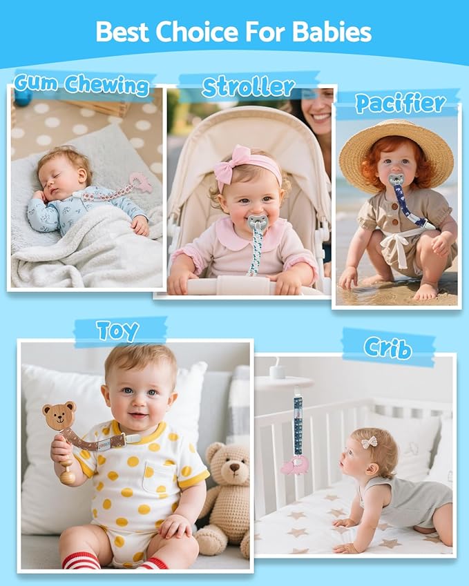ALVABABY Pacifier Clips 10 Pack Pacifier Binky Paci Holder Leashes for Teethers 10DP01A