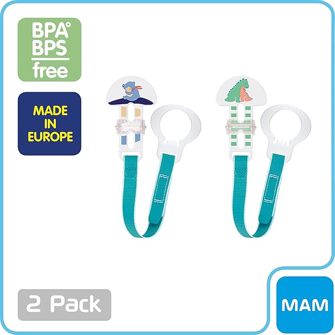 MAM Original Matte Pacifier (1 Sterilizing Pacifier Case), 6 Plus Months, Unisex Baby Pacifier & 2 Clips for Pacifiers with Fasteners and Flexible Rings for Boys, Designs May Vary