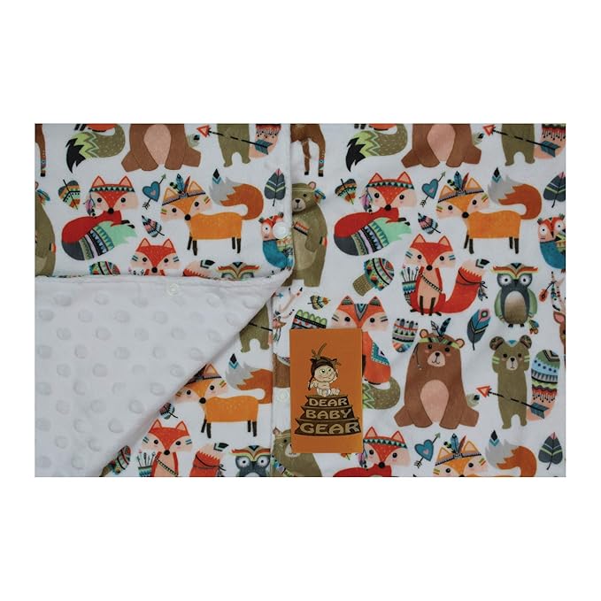 Dear Baby Gear Deluxe Baby Car Seat Canopy Cover, Tribal Woodland Forest Animals, Dot, White