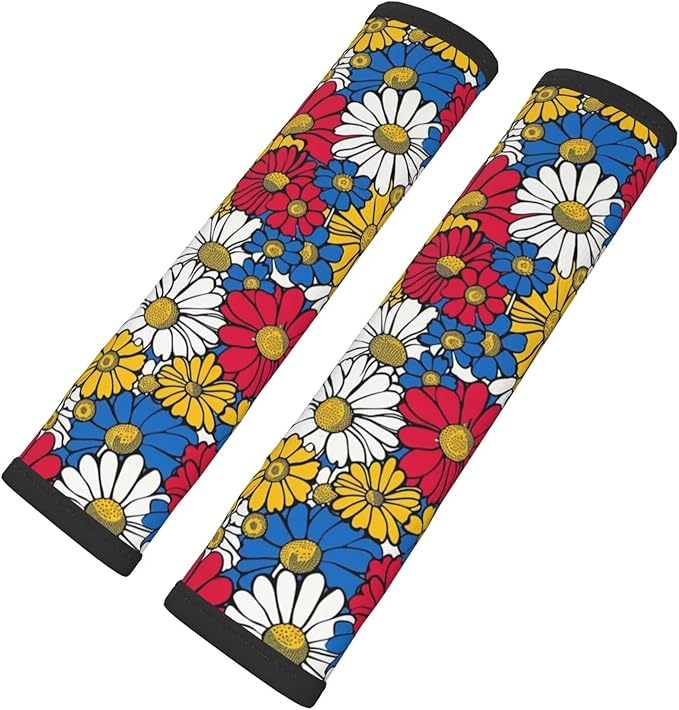 2PCS Car Seat Belt Cover Bohemia Mandala Floral Soft Shoulder Strap Covers Harness Pads Boho Vintage Flowers Safety Seatbelt Hippie Daisy Comfort Driving Cushion for Car, SUV,Truck