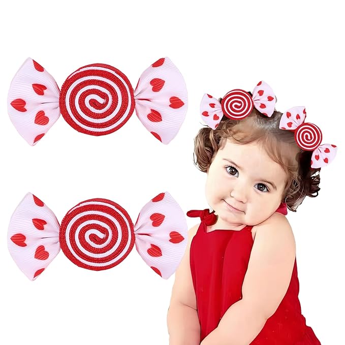 Valentines Hair Bow Clips Red Hair Bow Clips for Girls Love Heart Print Hair Clips Red Candy Bow Hair Barrettes Toddler Hair Accessories for Women
