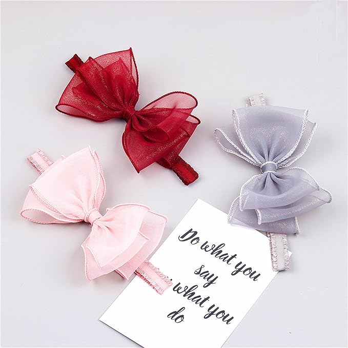 Cute Lace Bow Baby Girls Headbands Large Knot Hair Band Soft Chiffon Hairband Elastic Shower Hair Accessories for Newborn Infant Toddler Kids (Grey A, Elastic)