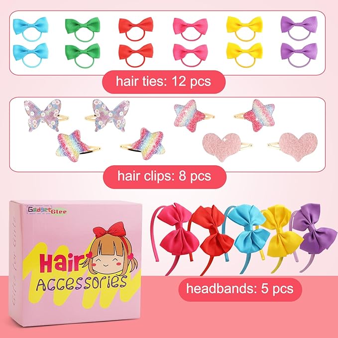 Little Girl Hair Accessories Set for Girls 4-6, Toddler Hair Bows for Kids Ages 4-8 8-10, Headbands Head Bands Hairbands Hair Stuff for 4 5 6 Year Old Young Girls 6-8, diademas para ninas Bow Gift Set