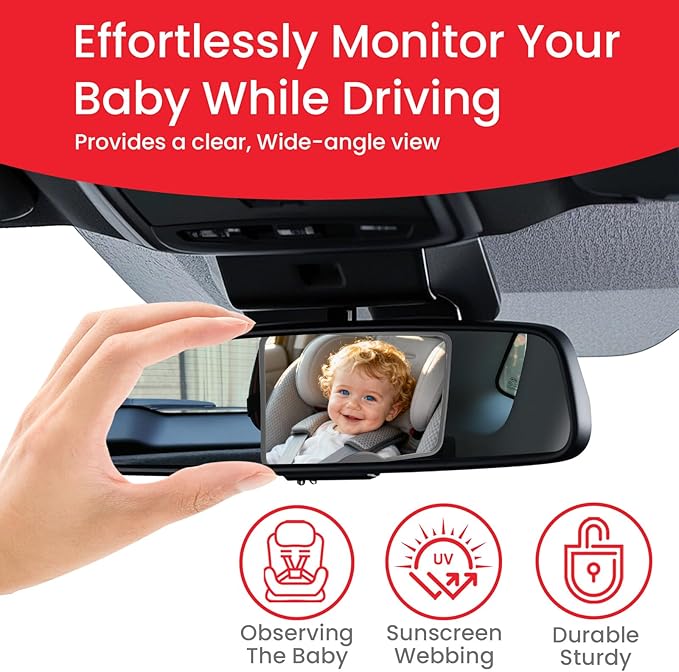 Baby Car Mirror, Safety Car Seat Mirror for Rear Facing Infant, Clear Wide View, Easily Observe the Baby Move, Secure, Shatterproof, Easy Install, Perfect (Gray)