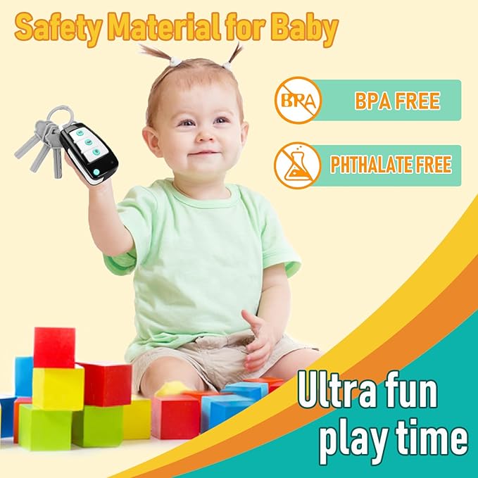 Remote Car Key Toy with Light and Sounds, Car Key Playset, Pretend Play Keys with Cards for Boys and Girls, Travel Toys for Toddlers, Babies