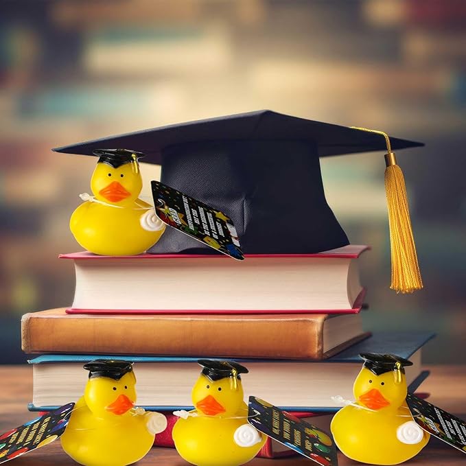 Gemscream 30 Pcs Graduation Rubber Ducks with Party Cards Mini Ducky Favors Graduation Cap and Certificate for Pool Bath Toys Gifts Party Supplies(Yellow)