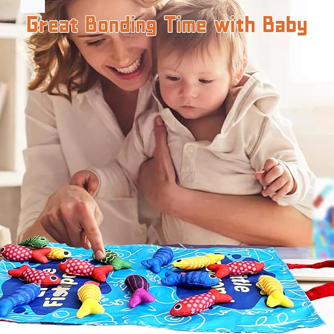 Montessori Toys for 1 Year Old, 22PCS Cloth Fishing Game with Stacking Cups Sensory Baby Toys 6-12 Months,Toddler Education Learning Toys for 1 2 Year Old Boy Girl Gifts (Fish)
