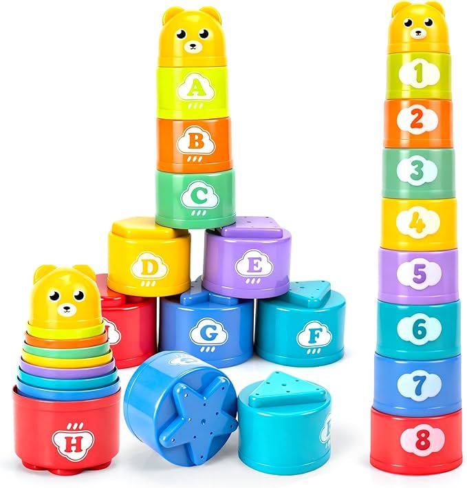 Stacking Cups Toys for Toddlers 1-3, Baby Toys Stacking Cups & Teething Toy for Babies 6-12 Months Montessori Educational or Bath Fun Stacking Blocks for Toddlers 1-3