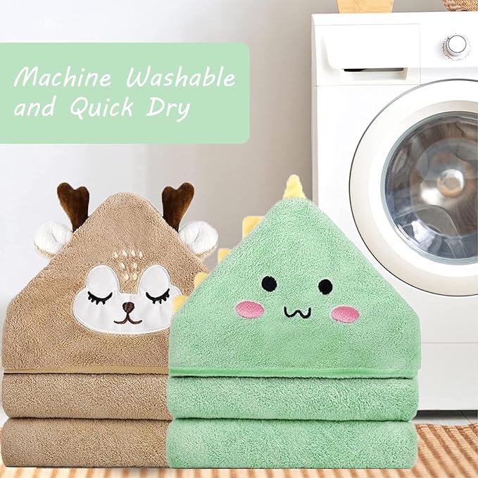 2 Pack Hooded Baby Towels - Premium Ultra Soft Organic Baby Bath Towel – Absorbent and Hypoallergenic Towels for Baby Boy Girl, Toddler, Newborn Essentials (Green,Brown)
